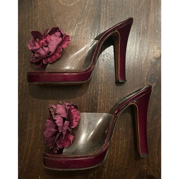 Kimel California Vintage Floral Red Heels Sandals Open Toe Women's Shoes Size 7 - Picture 3 of 8